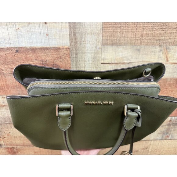 Michael Kors Savannah Large Leather Satchel Purse Green - Picture 3 of 16